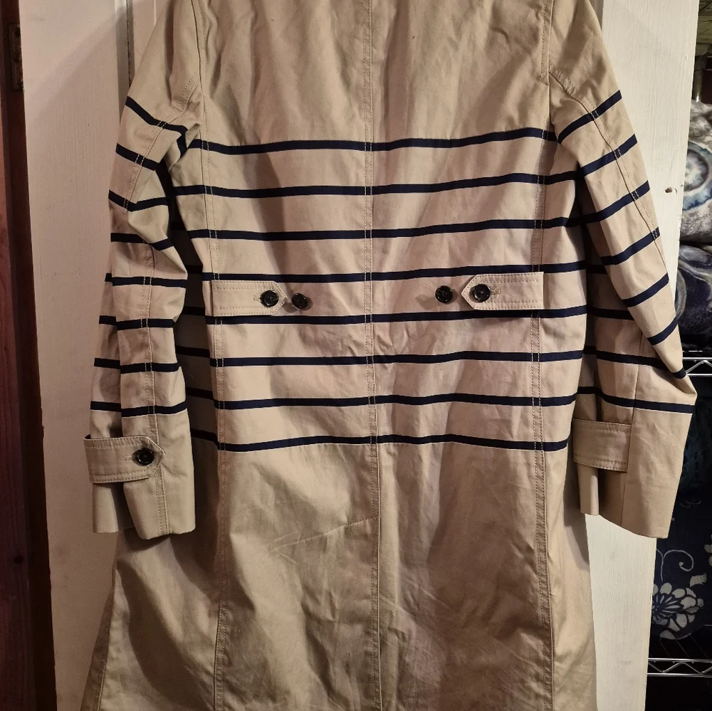 J.Crew Women's Size 6 Striped Beige Navy Blue Trench Coat Jacket